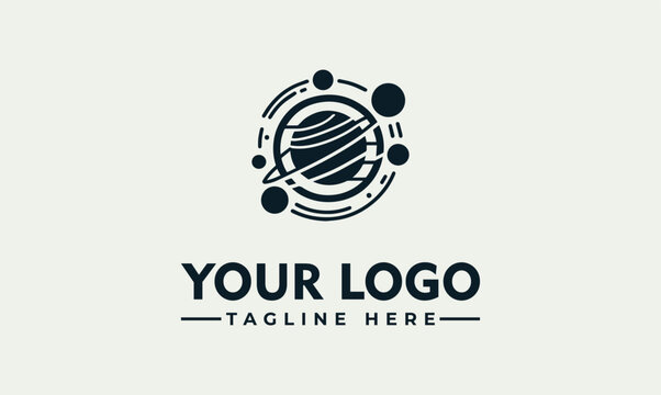 Stylized Planet with Rings Space Astronomy Vector Logo Illustration for Science and Tech
