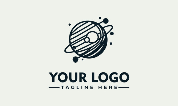 Minimalist planet and rings space vector logo illustration