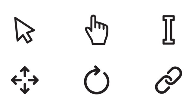 Pointer cursor icons, computer selection and interface symbols vector artwork application design package set for navigation today