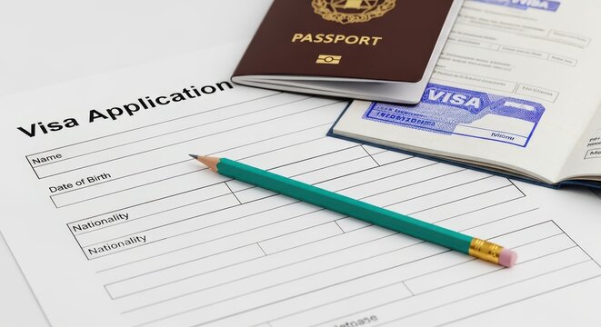 Visa Application Form with Passport and Pencil for International Travel Planning and Immigration Process