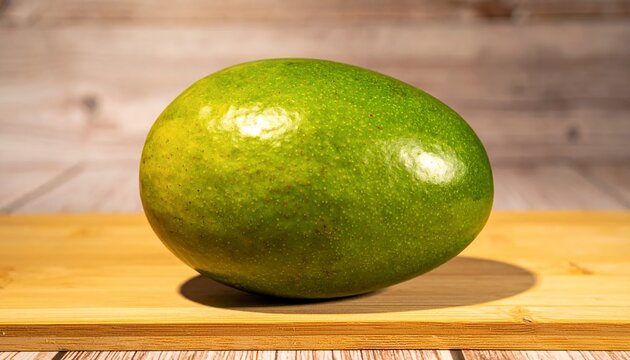 Single Ripe Avocado Fruit on Wooden Cutting Board.