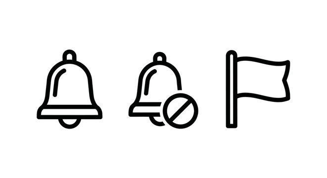 Notification bell and alert status icons with flag marker notification communication reminder interface illustration minimalist software application information announcement attention