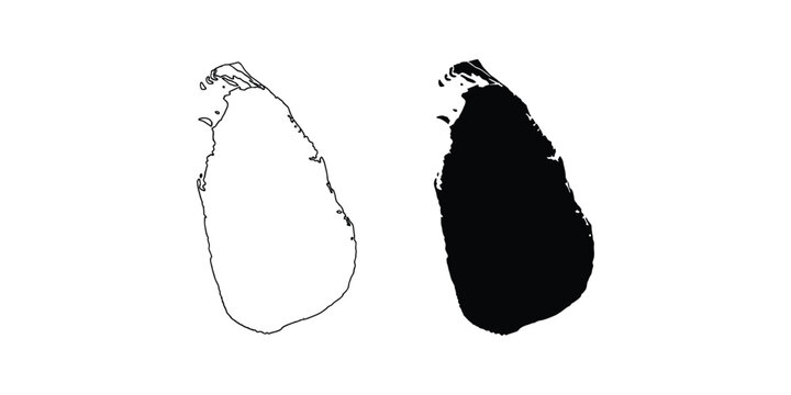 Sri Lanka map outline and solid silhouette icon set