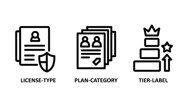 Membership and subscription plan management line icon set with subscription membership business document contract protection security category strategy marketing customer standard software