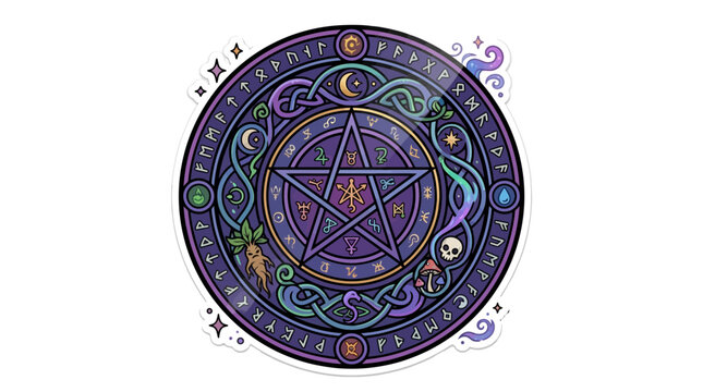 Mystical Magic Circle with Pentagram Ancient Runes and Celtic Knots Illustration