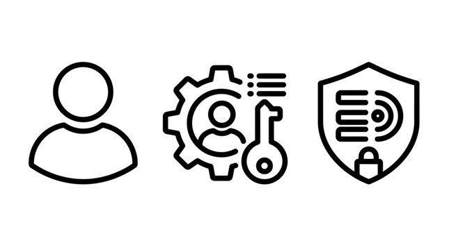 User profile administration and data security icons with administration security settings management identity business technology software protection configuration interface database