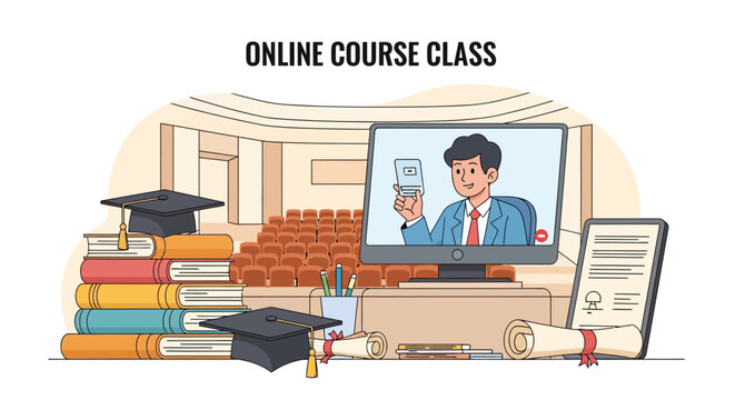 Online Course Class Education Learning Digital Technology.