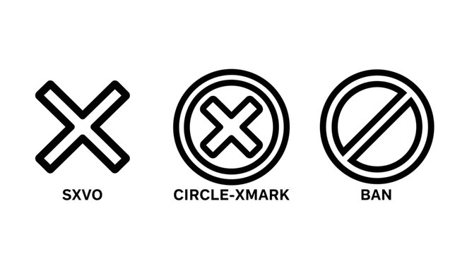 Cross mark and ban warning symbols set with prohibited rejected incorrect forbidden restricted negative attention interface application business validation isolated