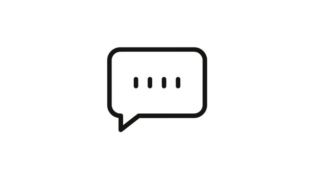 A minimalist black outline of a speech bubble with three dots inside