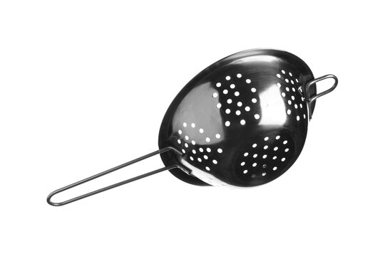 metal kitchen strainer isolated on white background