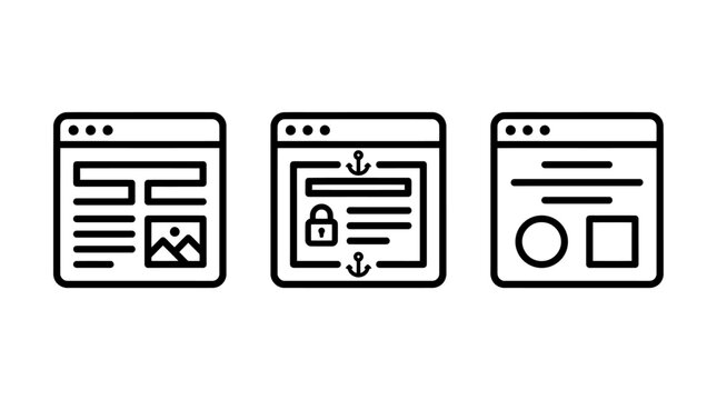 Website development and UI interface design line icons with interface development internet software template technology programming structure optimization security application platform
