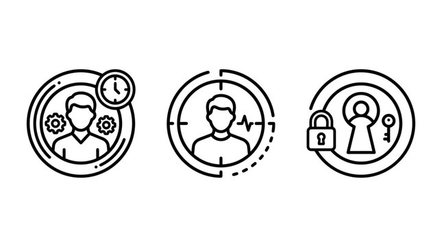 Business personalization and security user identity profile icons with identity security management settings personalization authentication protection employee biometric verification