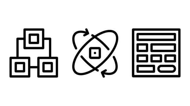 Data management and hierarchical system icons showing tree structure and rotation with hierarchy management structure rotation organization flowchart database information computing technology