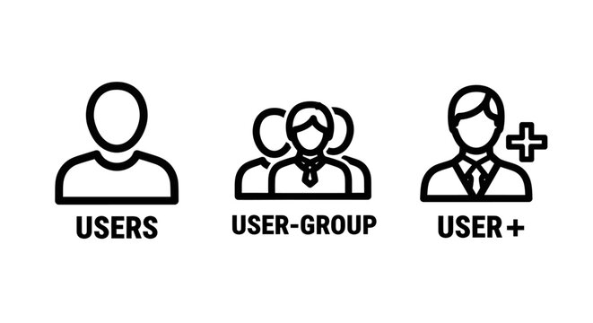 User management account icons group and access symbols with management identity business interface networking connection settings corporate membership community professional administration