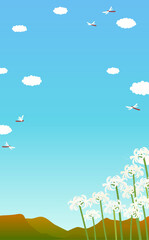 白い彼岸花と秋の風景の背景イラスト2_縦 © Peco
