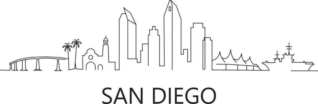 San Diego skyline in elegant line art style