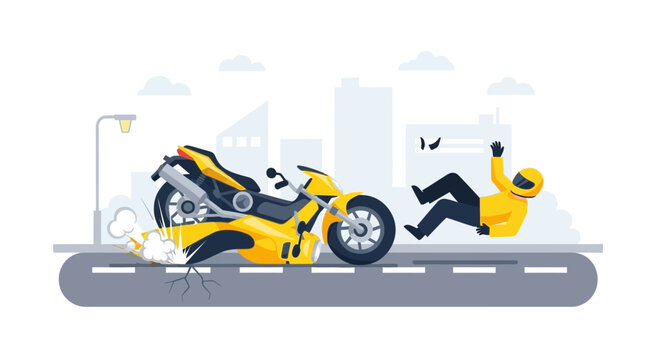 Motorcycle accident illustration rider ejected road safety concept modern design