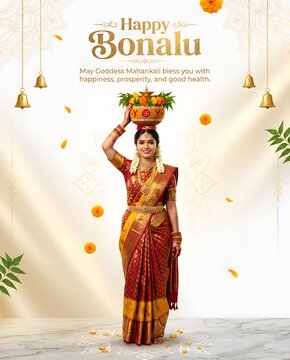 Traditional indian woman celebrating bonalu festival