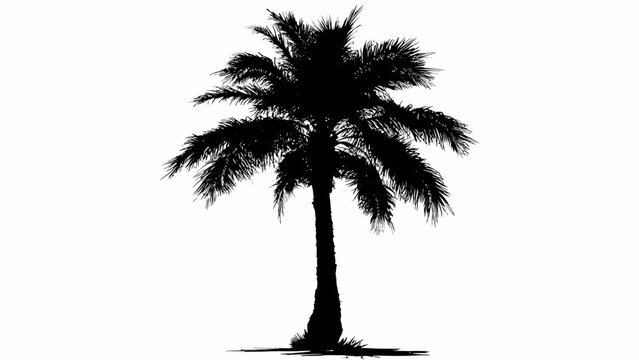 Palm tree silhouette stands as a solitary botanical element against a stark white background.