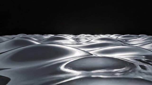 Abstract liquid silver waves on a dark background