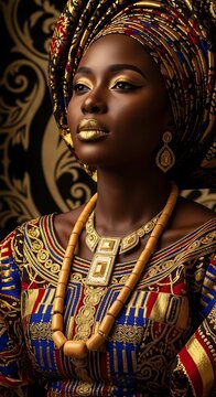 Elegant African Woman in Traditional Attire with Jewelry.