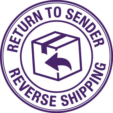 Return to sender stamp purple reverse shipping box with arrow for logistics delivery business concept return.