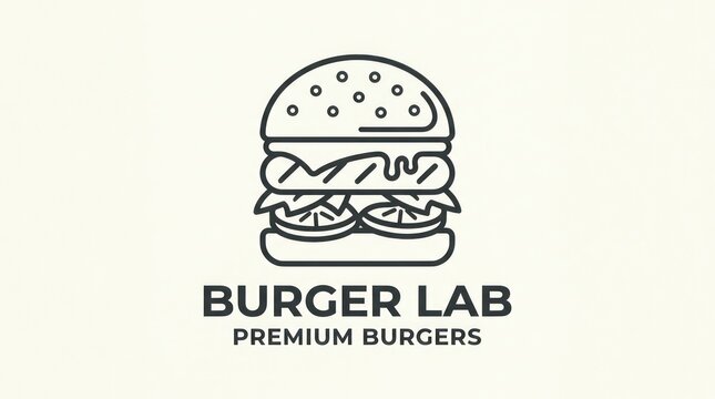 Burger lab logo design premium black outline icon for fast food restaurant branding identity.