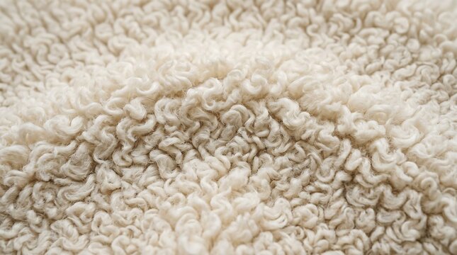 Warm ivory sherpa fleece fabric with thick curly fibers and plush texture, full frame textile background, fabric texture photography for winter apparel branding and cozy design mockups