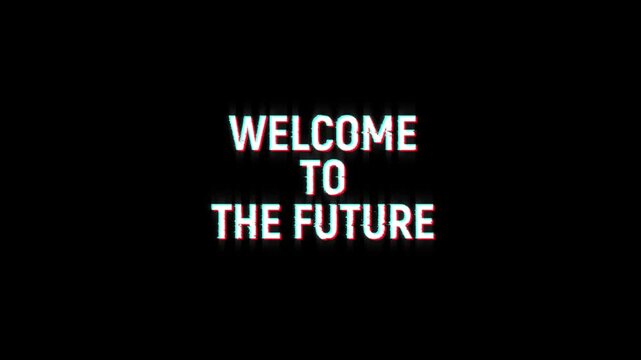 welcome to the future text word glitch animation on background. 4k seamless looping welcome to the future text for cinema title, banner