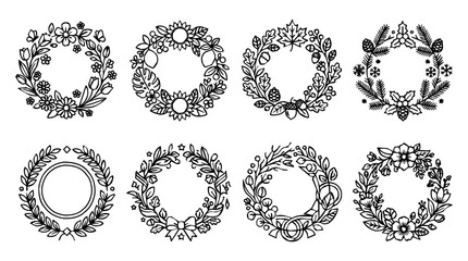 Fototapeta premium Decorative seasonal floral wreath set with botanical border designs for various celebrations