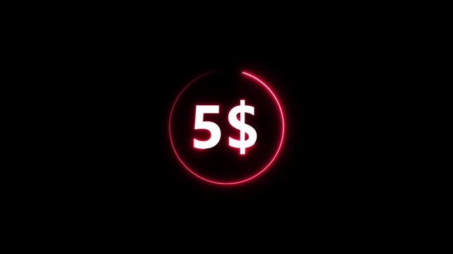 Glowing red five dollar sign neon circle on black background neon sign glowing dollar sign five dollar symbol