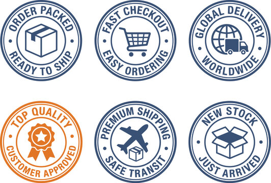 Backorder available reserve now seal with calendar icon, fast track order priority handling seal with arrow.