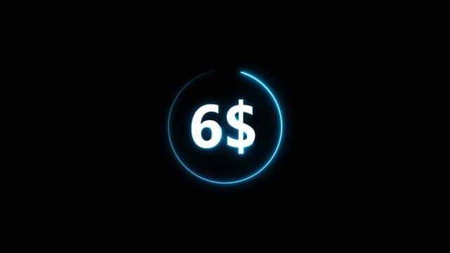 Glowing six dollar sign neon circle animation glowing dollar sign six dollars currency symbol money finance animation