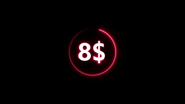 Glowing red eight dollar sign neon circle on black background neon sign glowing dollar sign eight dollars