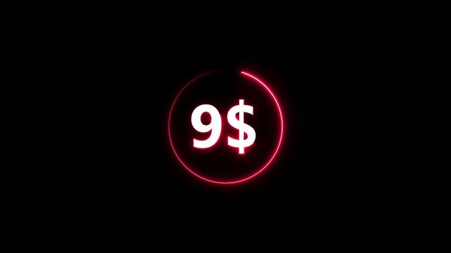Glowing red nine dollar sign neon circle on black background neon sign glowing dollar sign nine dollars