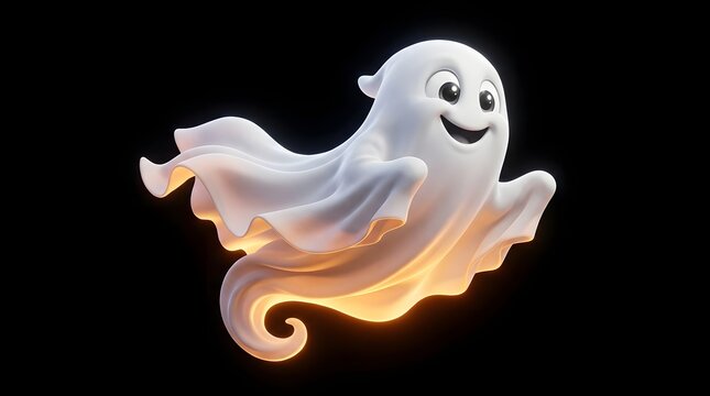 Cute friendly ghost character floating, 3d illustration