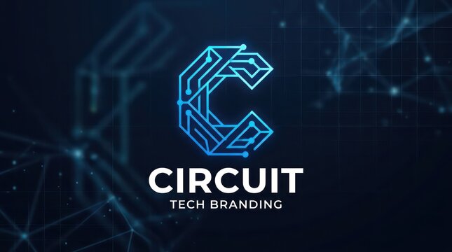 Circuit tech branding logo featuring stylized letter c with digital lines and network nodes.