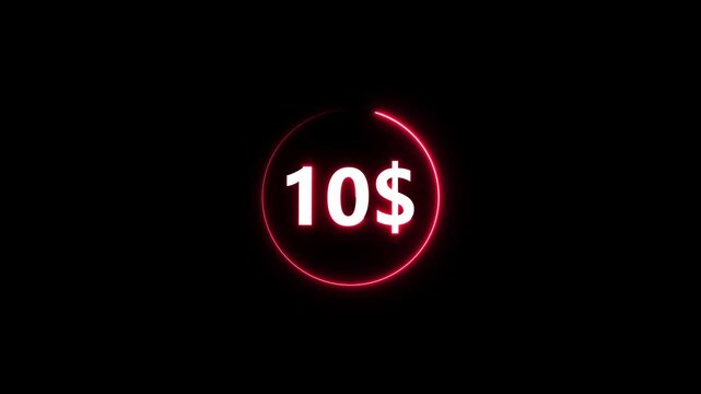 Glowing red ten dollar sign neon circle on black background neon sign glowing dollar sign ten dollars