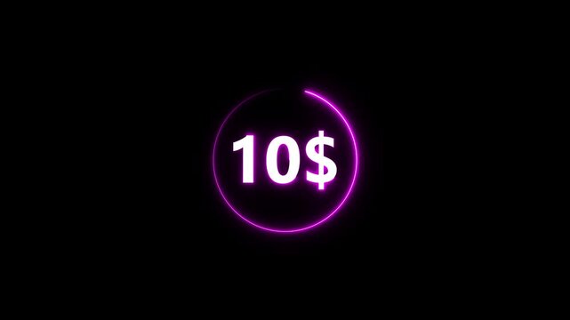 Neon dollar sign ten dollars purple circle glow finance symbol