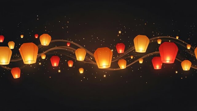 Beautiful Animated Background of Floating Festival Lanterns at Night.