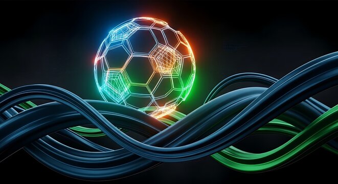 Soccer championship celebration with golden trophy and mascot 3d illustration