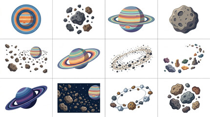 Collection of Planets and Asteroids in Space. © Cel