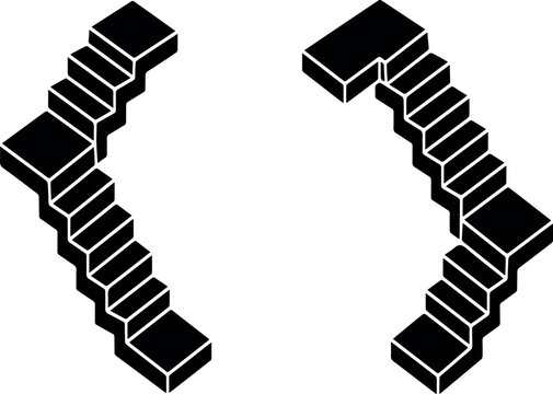 Penrose stairs silhouette on a white background impossible construction