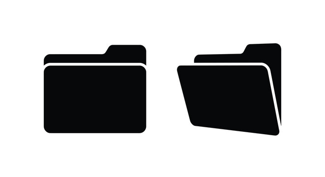 Two black folder silhouettes with slightly open tops against a white background silhouette folders file files documents organization
