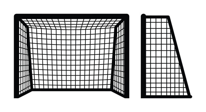 Soccer goal with netting and side view a black and white silhouette football net sports sport game match