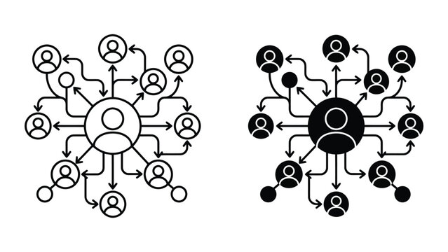 Business centralized leadership and communication network icons with centralized