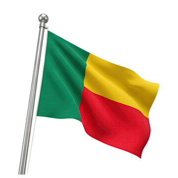Benin flag waving on flagpole, transparent background