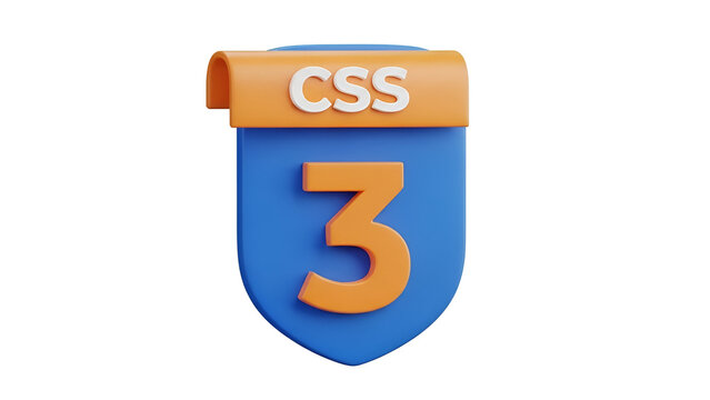 Three dimensional badge showing css three branding with orange and blue colors isolated as a professional icon on transparent background
