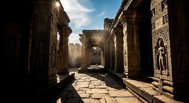 Ancient Ruins of Historic Stone Architecture with Sunlight.