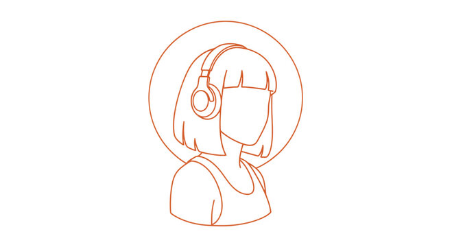 Woman Wearing Headphones and Face Mask Illustration.